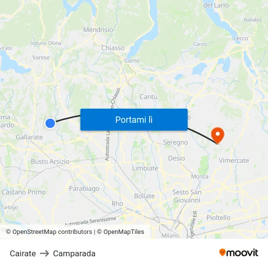 Cairate to Camparada map