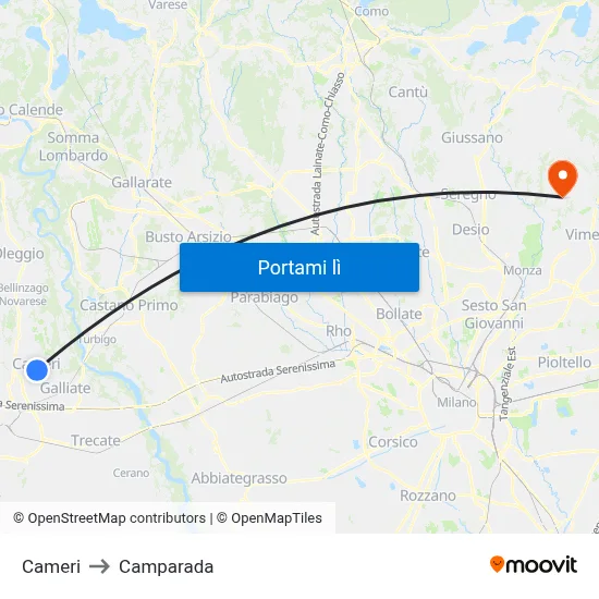 Cameri to Camparada map