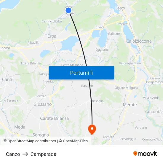 Canzo to Camparada map