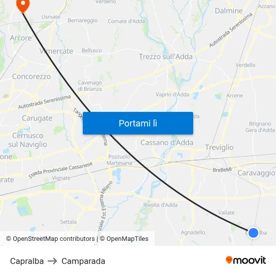 Capralba to Camparada map