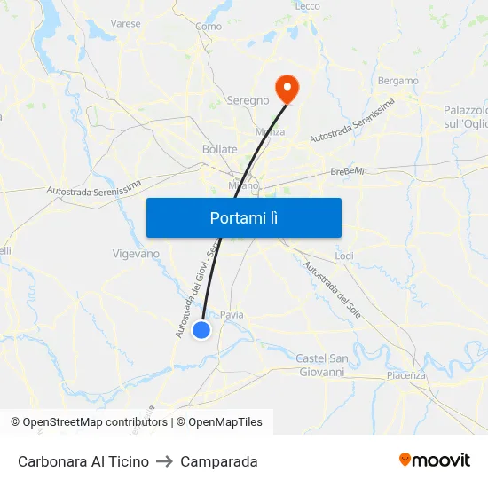 Carbonara Al Ticino to Camparada map