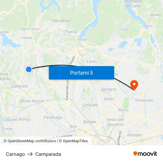 Carnago to Camparada map
