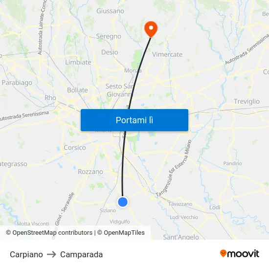 Carpiano to Camparada map