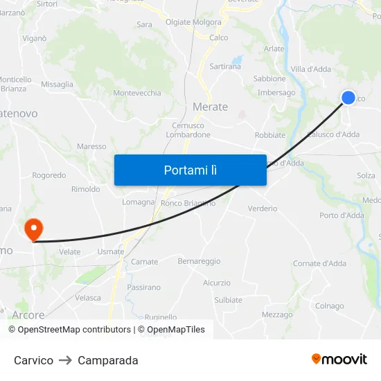 Carvico to Camparada map