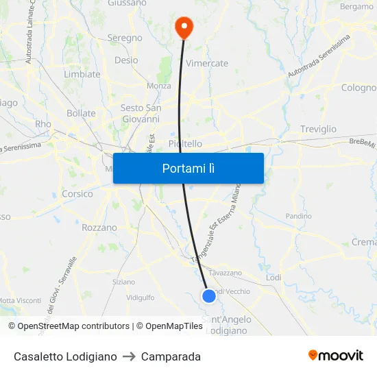 Casaletto Lodigiano to Camparada map