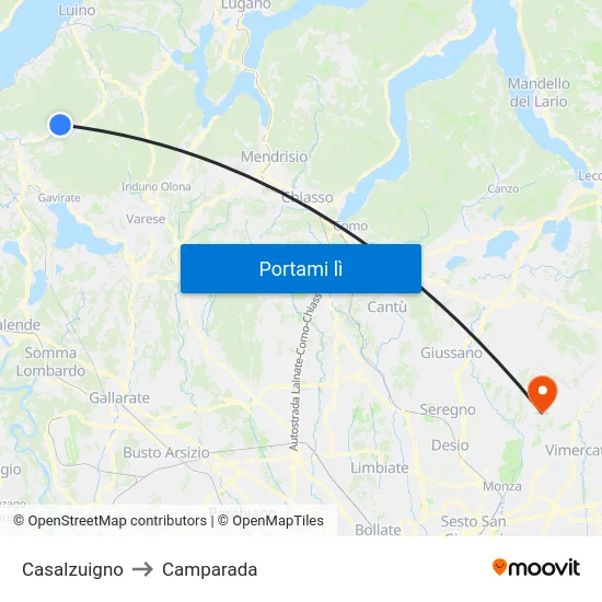 Casalzuigno to Camparada map