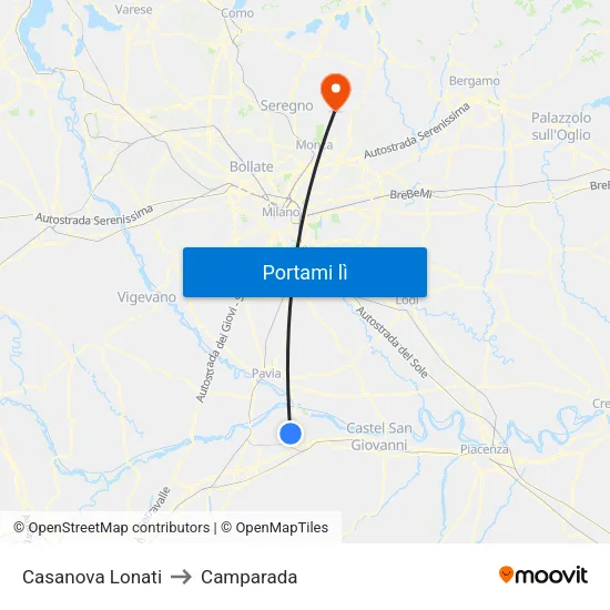 Casanova Lonati to Camparada map
