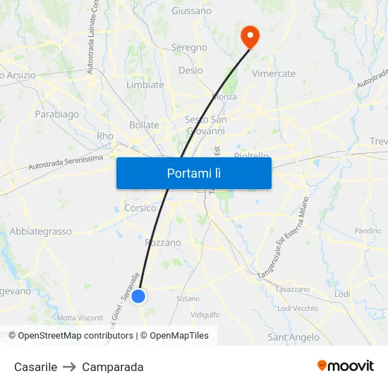 Casarile to Camparada map