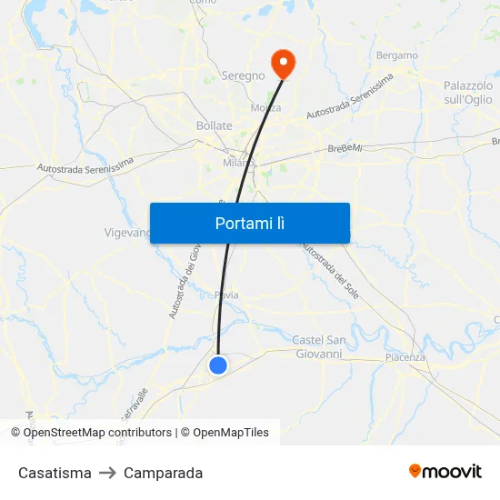 Casatisma to Camparada map