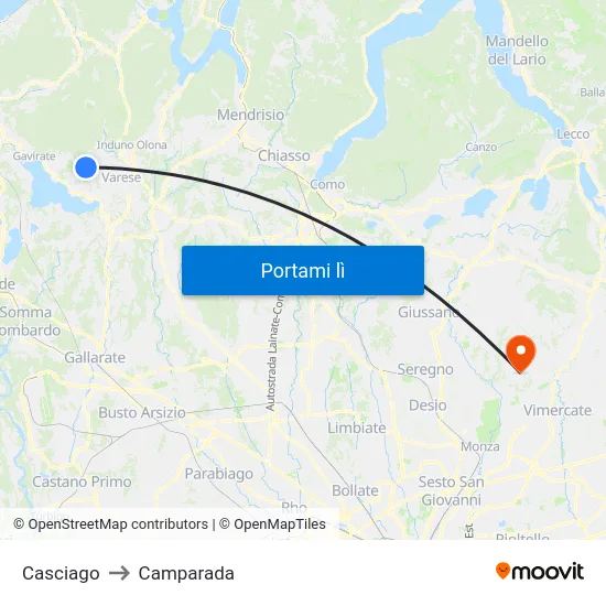 Casciago to Camparada map