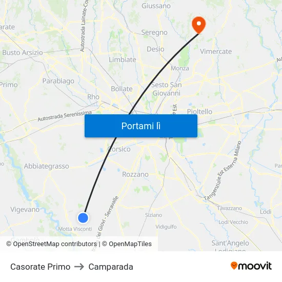 Casorate Primo to Camparada map