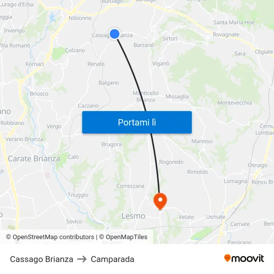 Cassago Brianza to Camparada map