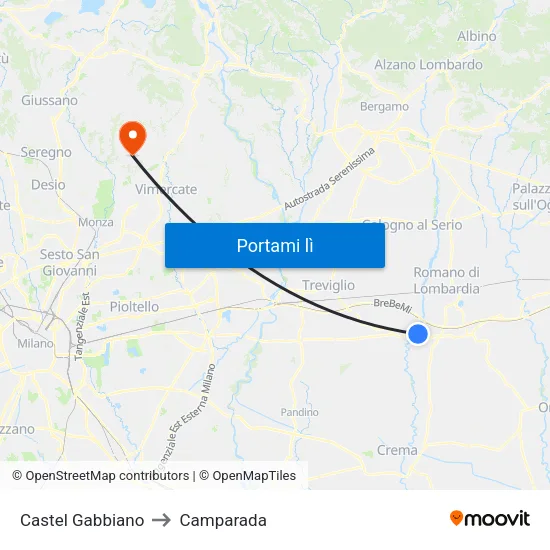 Castel Gabbiano to Camparada map