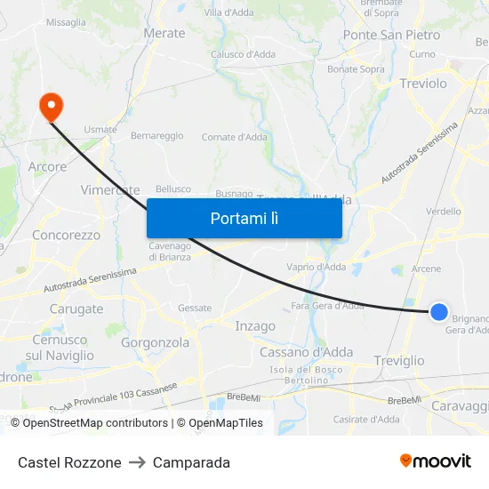 Castel Rozzone to Camparada map