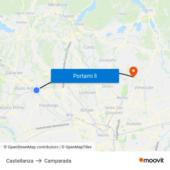 Castellanza to Camparada map