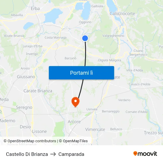 Castello Di Brianza to Camparada map
