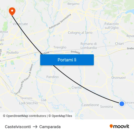 Castelvisconti to Camparada map