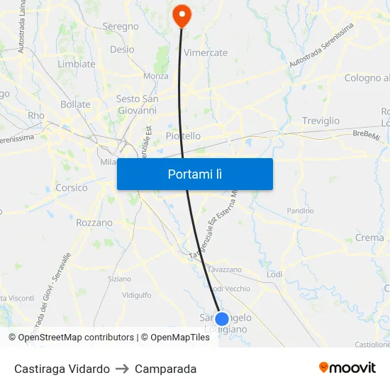Castiraga Vidardo to Camparada map