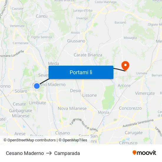 Cesano Maderno to Camparada map