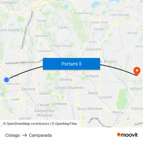 Cislago to Camparada map
