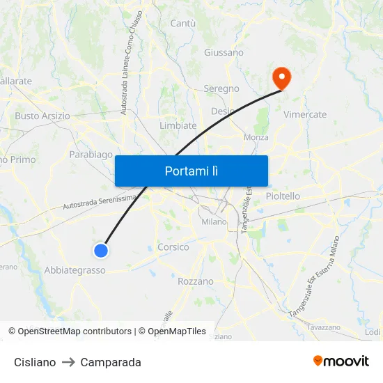 Cisliano to Camparada map