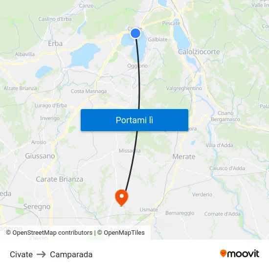 Civate to Camparada map