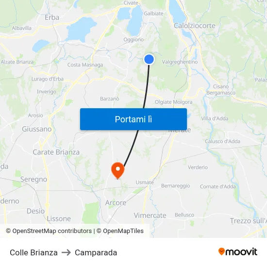 Colle Brianza to Camparada map