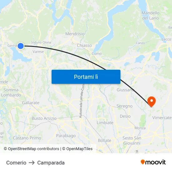 Comerio to Camparada map