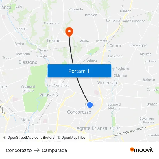 Concorezzo to Camparada map