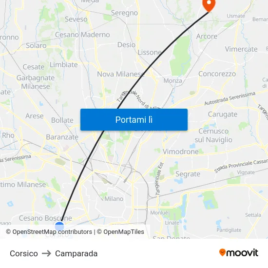 Corsico to Camparada map