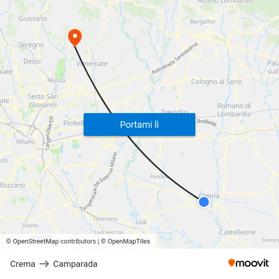 Crema to Camparada map