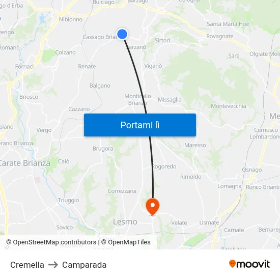 Cremella to Camparada map