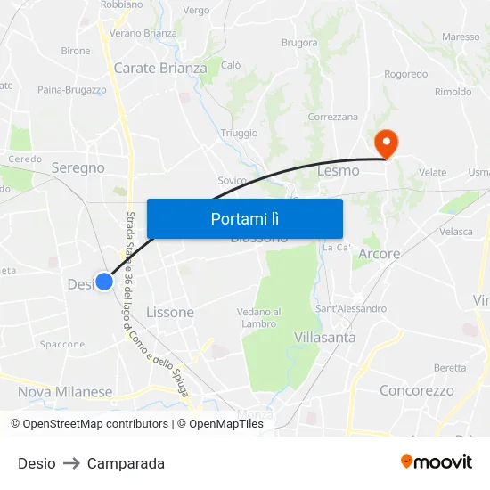 Desio to Camparada map