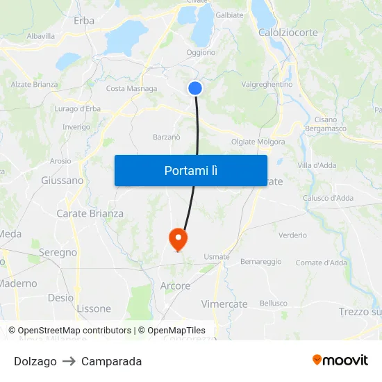 Dolzago to Camparada map