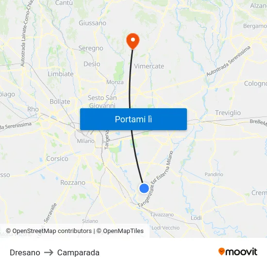 Dresano to Camparada map