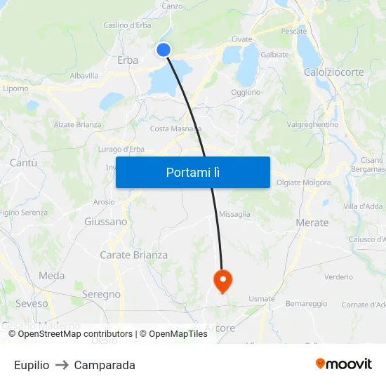 Eupilio to Camparada map
