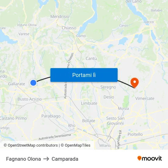 Fagnano Olona to Camparada map