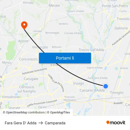 Fara Gera D' Adda to Camparada map