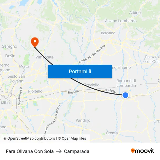 Fara Olivana Con Sola to Camparada map