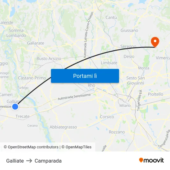 Galliate to Camparada map