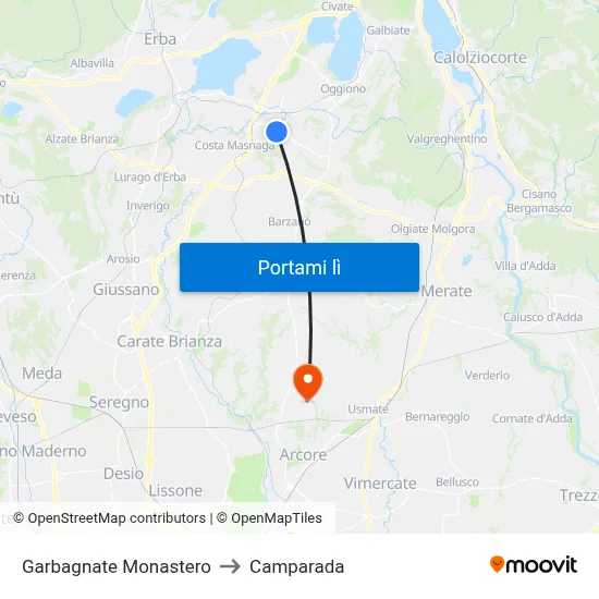 Garbagnate Monastero to Camparada map