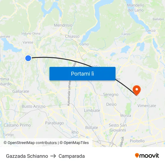 Gazzada Schianno to Camparada map