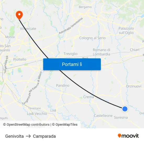 Genivolta to Camparada map