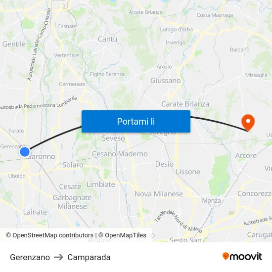 Gerenzano to Camparada map