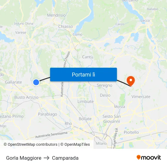 Gorla Maggiore to Camparada map