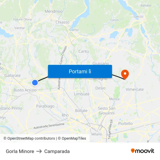 Gorla Minore to Camparada map