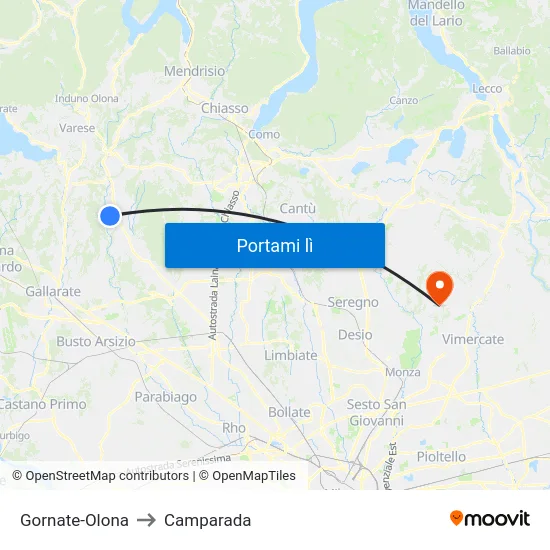 Gornate-Olona to Camparada map