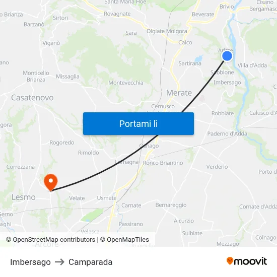Imbersago to Camparada map