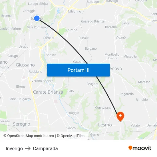 Inverigo to Camparada map