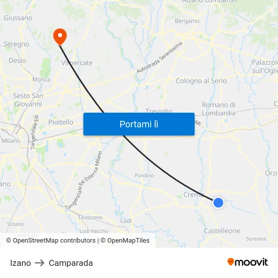 Izano to Camparada map